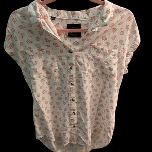 White Floral Boho Button-Front Short Sleeve Blouse